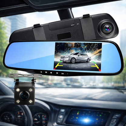 Espejo Retrovisor con Cámara Dual HD 1080p y Visión Nocturna