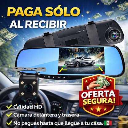 Espejo Retrovisor con Cámara Dual HD 1080p y Visión Nocturna