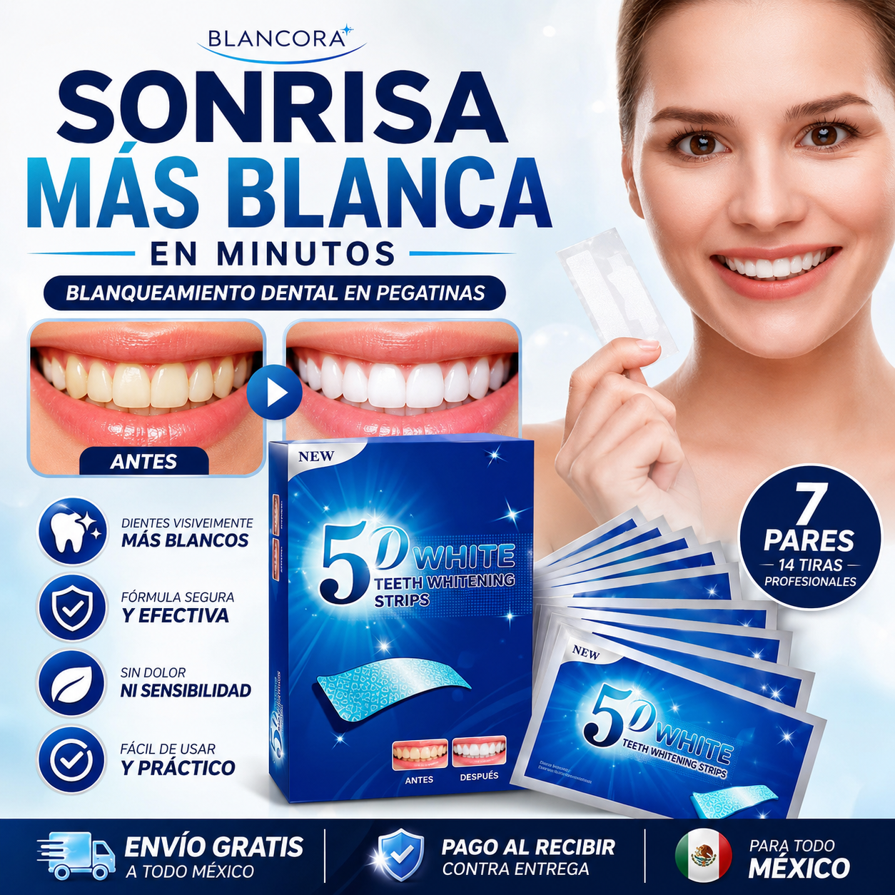 Blancora Sonrisa Más Blanca Blanqueamiento Dental Pegatinas 7 Pares