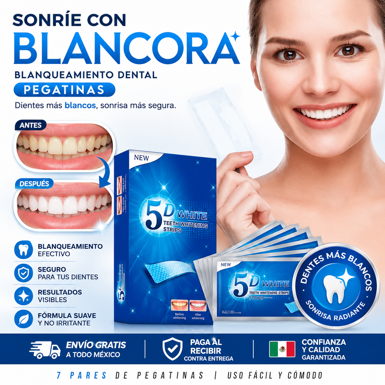 Blancora Sonrisa Más Blanca Blanqueamiento Dental Pegatinas 7 Pares